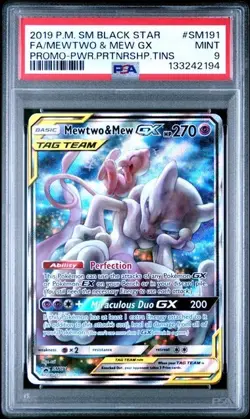 2019 POKEMON SM BLACK STAR PROMO #SM191 FULL ART/MEWTWO & MEW GX PSA 9 - Image 1