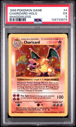 1999 Pokemon Game Shadowless #4 Charizard Holo PSA 5 EX - Image 1