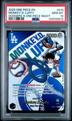 2025 ONE PIECE PROMO EB02 010 DODGERS X ONE PIECE NIGHT MONKEY D LUFFY PSA 10 - Image 1