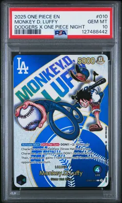 2025 ONE PIECE X DODGERS NIGHT PROMO EB02-010 MONKEY D. LUFFY PSA 10 *8442 - Image 1