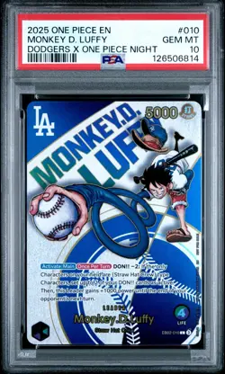 2025 ONE PIECE PROMO EB02 010 DODGERS X ONE PIECE NIGHT MONKEY D LUFFY PSA 10 - Image 1