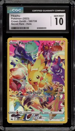 Pokemon Pikachu Crown Zenith Secret Rare Full Art #160 CGC 10 Gem Mint - Image 1