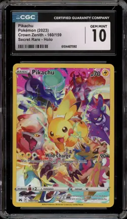Pokemon Pikachu Crown Zenith Secret Rare Full Art #160 CGC 10 Gem Mint - Image 1