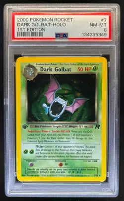 2000 Pokemon Team Rocket First Edition Dark Golbat Holo #7/82 PSA 8 - Image 1