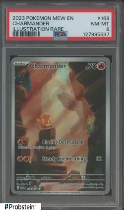 2023 Pokemon Scarlet & Violet Card 151 MEW EN #168/165 Charmander PSA 8 NM-MT - Image 1