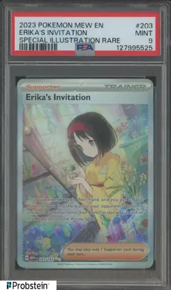 2023 Pokemon Scarlet & Violet Card 151 MEW EN #203 Erika's Invitation PSA 9 MINT - Image 1