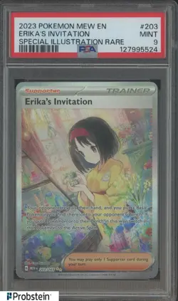 2023 Pokemon Scarlet & Violet Card 151 MEW EN #203 Erika's Invitation PSA 9 MINT - Image 1