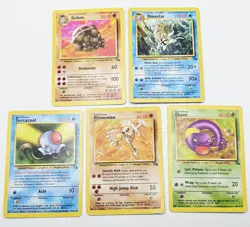 Vintage Pokemon Lot Of 5 Cards WOTC Fossil Cards LP-HP Hitmonlee Golem Ekans - Image 1
