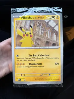 Pokemon x Natural History Museum Pikachu Jumbo Promo Card in hand ✅ - Image 1