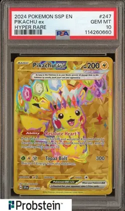 2024 Pokemon SSP EN Hyper Rare #247 Pikachu Ex PSA 10 GEM MINT - Image 1