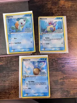 Pokemon TCG Squirtle 63/100, Wartortle 42/100 & 43/100 EX Crystal Guardians Set - Image 1