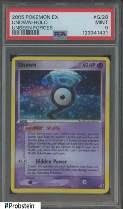 2005 Pokemon Ex Unseen Forces #G/28 Unown Holo PSA 9 MINT - Image 1