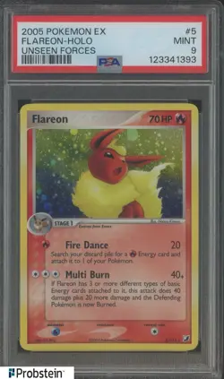 2005 Pokemon Ex Unseen Forces #5/115 Flareon Holo PSA 9 MINT - Image 1