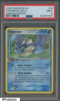 2005 Pokemon Ex Unseen Forces #19/115 Vaporeon Holo PSA 9 MINT - Image 1