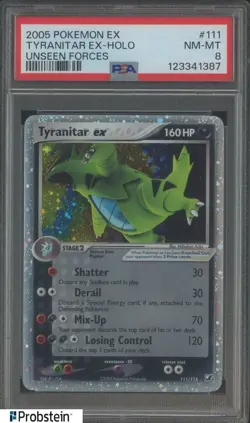 2005 Pokemon Ex Unseen Forces #111/115 Tyranitar ex Holo PSA 8 NM-MT - Image 1