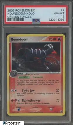 2005 Pokemon Ex Unseen Forces #7/115 Houndoom Holo PSA 8 NM-MT - Image 1
