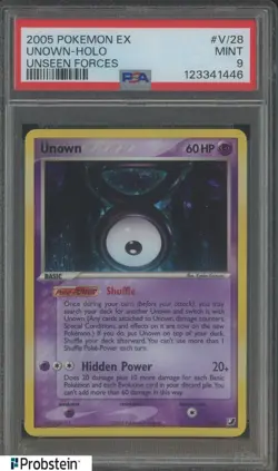 2005 Pokemon Ex Unseen Forces #V/28 Unown Holo PSA 9 MINT - Image 1