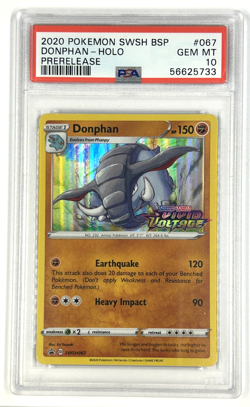 2020 Pokemon Sword & Shield Black Star Donphan Holo Prerelease PSA 10 - Image 1