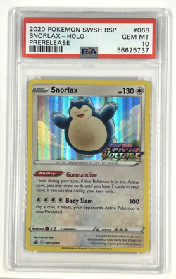 2020 Pokemon Sword & Shield Black Star Snorlax Holo Prerelease PSA 10 - Image 1