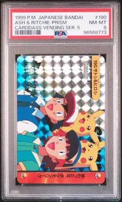 PSA 8 POP 51 ASH & RITCHIE PIKACHU PRISM 1999 POKEMON JPN BANDIA CARDDASS #190 - Image 1