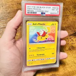 2017 POKEMON SM BLACK STAR PROMO I CHOOSE YOU! #SM108 ASH'S PIKACHU PSA 8 - Image 1