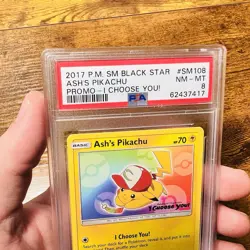 2017 POKEMON SM BLACK STAR PROMO I CHOOSE YOU! #SM108 ASH'S PIKACHU PSA 8 - Image 3