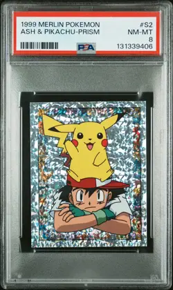PSA 8 NM/MT 1999 MERLIN POKEMON #S2 ASH & PIKACHU-PRISM - Image 1