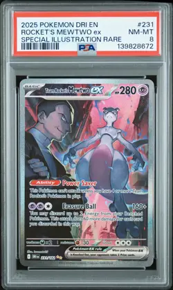 2025 POKEMON DRI EN-SPECIAL ILLUSTRATION RARE #231 TEAM ROCKET'S MEWTWO EX PSA 8 - Image 1
