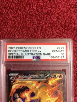 2025 Pokemon DRI EN Special Illustration Rare #229 Rocket's Moltres ex PSA 10 - Image 2