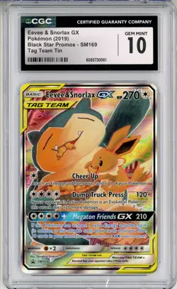 CGC GEM MINT 10 Pokemon TCG Eevee & Snorlax GX SM169 Sm Holo Black Star Promo - Image 1