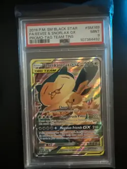Pokemon TCG Sun And Moon Snorlax And Eevee GX #SM169 PSA 9 MINT Black Star Promo - Image 1