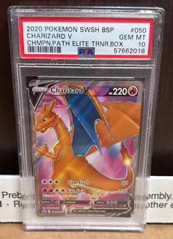 2020 Pokemon Swsh Black Star Promo Champions Path ETB Charizard V #050 PSA 10 - Image 1