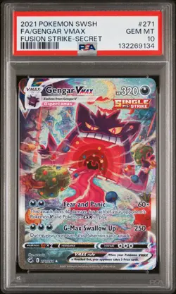 2021 POKEMON SWORD & SHIELD FUSION STRIKE SECRET FULL ART/GENGAR VMAX PSA 10 - Image 1