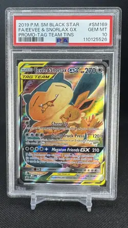 2019 POKEMON SM BLACK STAR PROMO #SM169 FULL ART/EEVEE & SNORLAX GX PSA 10 - Image 1
