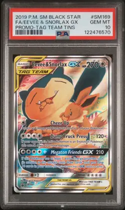 2019 POKEMON SM BLACK STAR PROMO #SM169 FULL ART/EEVEE & SNORLAX GX PSA 10 - Image 1