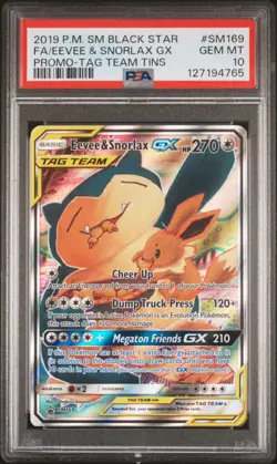 2019 POKEMON SM BLACK STAR PROMO #SM169 FULL ART/EEVEE & SNORLAX GX PSA 10 - Image 1