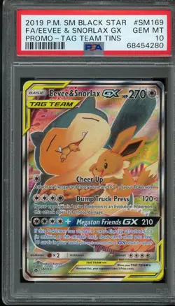 2019 POKEMON SM BLACK STAR PROMO #SM169 FULL ART/EEVEE & SNORLAX GX PSA 10 - Image 1