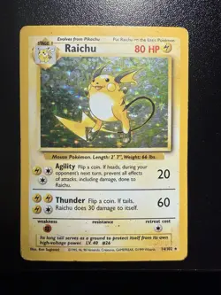 ⭐ Raichu 14/102 ⭐ Original Holo Rare Base Set Pokemon Card WOTC TCG 1999 - Image 1