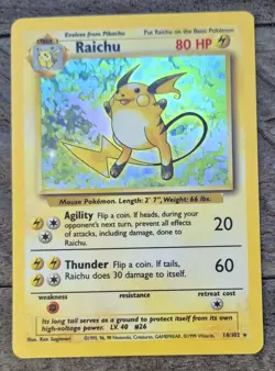 Raichu Base Set 14/102 Pokemon TCG Card Holo Rare WOTC Vintage 1999 NM- - Image 1