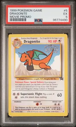 PSA 5 Dragonite 5 1999 WB Kids The First Movie Black Star Promo Pokemon Card - Image 1