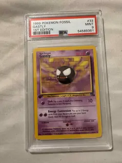 1999 Pokemon Fossil Gastly 1st Edition Uncommon 33/62 PSA 9 MINT - Image 1