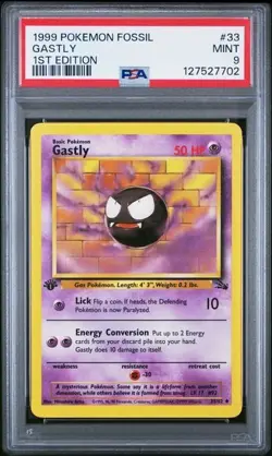 1999 Pokemon Fossil 1st Edition Gastly #33 33/62 PSA 9 - Image 1