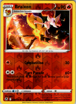 POKEMON Card - Braixen 026/195 - Reverse Holo - Silver Tempest - NM - Image 1