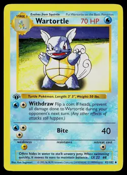 Pokemon Card - Wartortle Base Set (Shadowless) 42/102 Uncommon 1st Edition - Image 1
