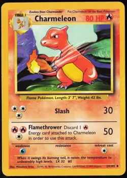 1999 Pokemon Base Set Unlimited Charmeleon /102 Uncommon #24 NM - Image 1