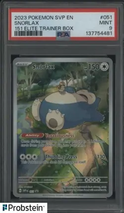 2023 Pokemon SVP EN 151 Elite Trainer Box #051 Snorlax PSA 9 MINT - Image 1