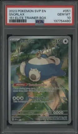 2023 Pokemon SVP EN 151 Elite Trainer Box #051 Snorlax PSA 10 GEM MINT - Image 1