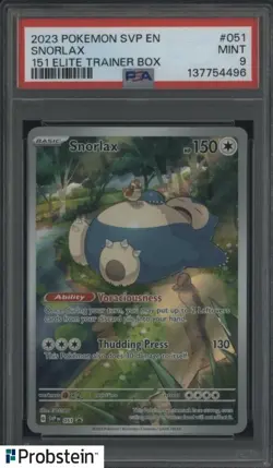 2023 Pokemon SVP EN 151 Elite Trainer Box #051 Snorlax PSA 9 MINT - Image 1