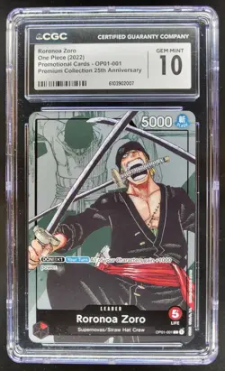 2022 ONE PIECE CCG RORONOA ZORO MANGA ALT AT OP01-001 CGC 10 E PT - Image 1