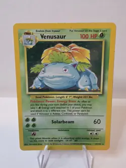 Base Set Venusaur 15/102 Pokemon Card Holo Rare 1999 WOTC Vintage TCG LP/MP - Image 1